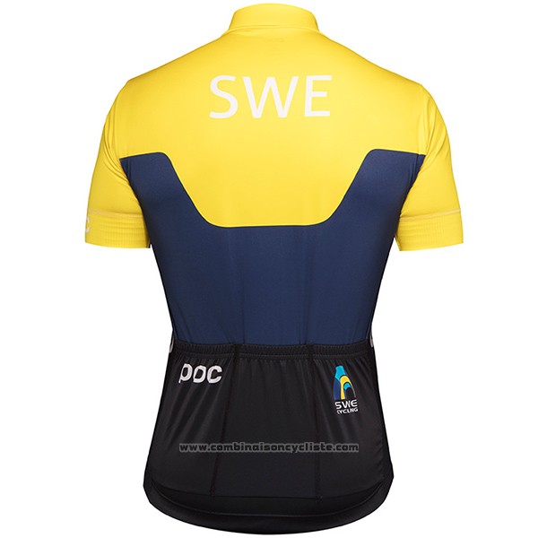 2017 Maillot Cyclisme Suede Jaune et Bleu Manches Courtes et Cuissard
